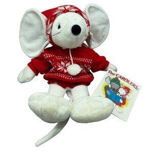 The Carolers 1991 Plush Mouse With Red Sweater & Hood Christmas Decor White READ